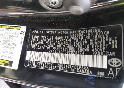 2009 Toyota Corolla S z USA, uszkodzony, nr VIN 2T1BU40E69C079774